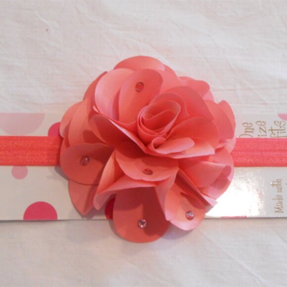 BARI LYNN LITTLE GIRLS CORAL PINK HEADBAND W/SPARKLY CRYSTALS NEW - Picture 2 of 2